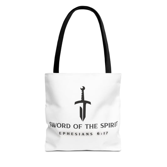 Sword of the Spirit Tote Bag – Faith-Inspired Polyester Carry-All | 5 Handle Colors