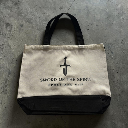 Faith-Inspired Canvas Tote Bag – Sword of the Spirit | Large Customizable Carry-All